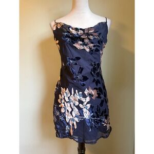 Saints Secrets  Blue Floral Velvet Burnout Slip Dress Mini M boho whimsi y2k Med